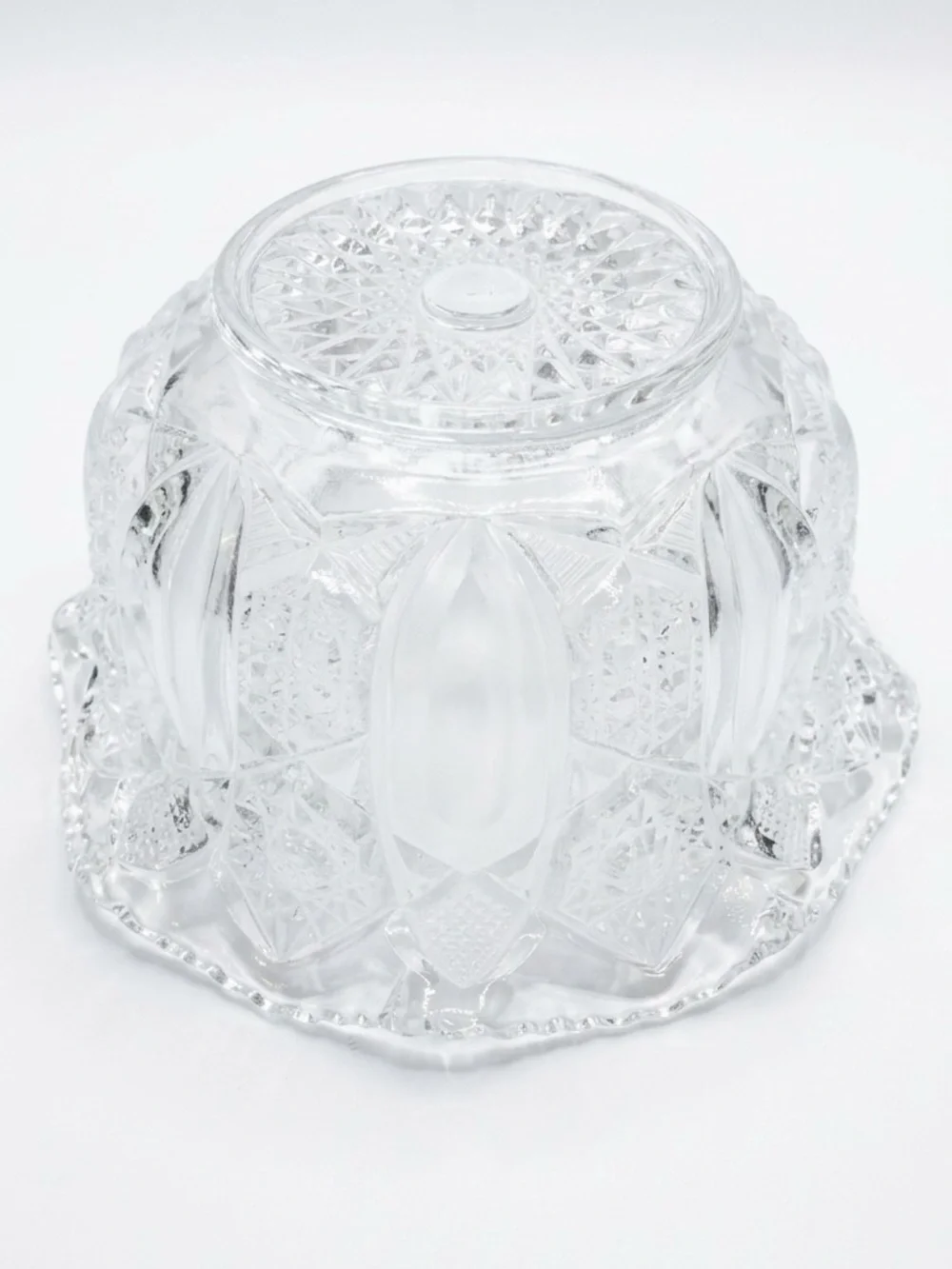 Vintage LE Smith Clear Glass Pinwheel and Stars Bowl Sawtooth Edge Old Money